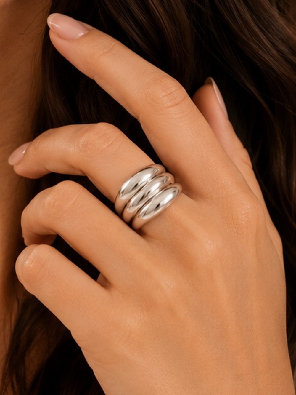 Sterling-Style Triple Band Silver Ring - Women Jewelry